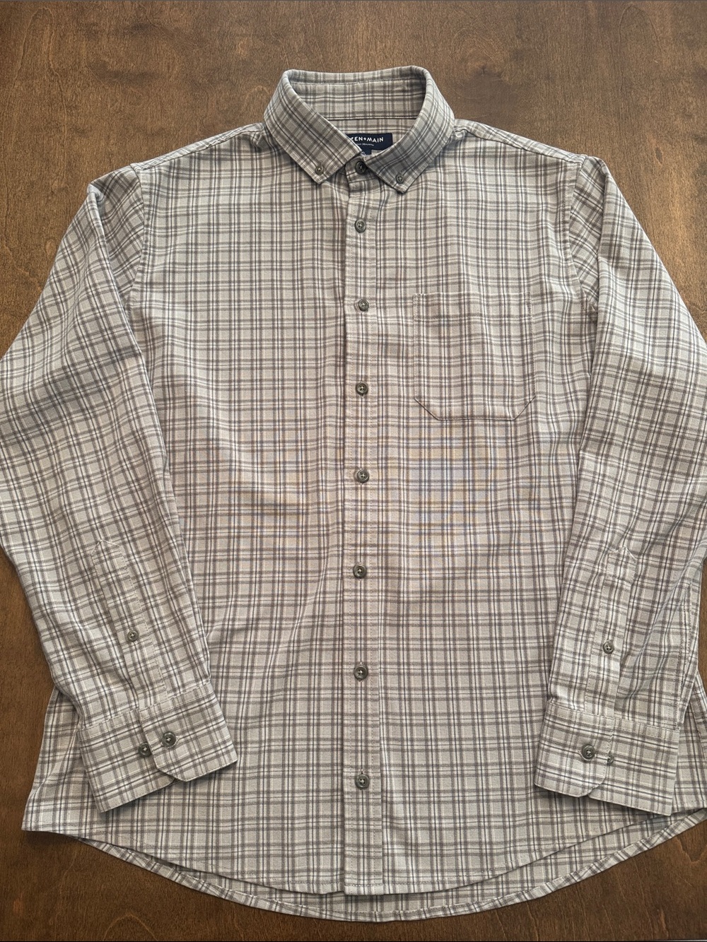 Mizzen + Main Trim Fit Gray Plaid Shirt